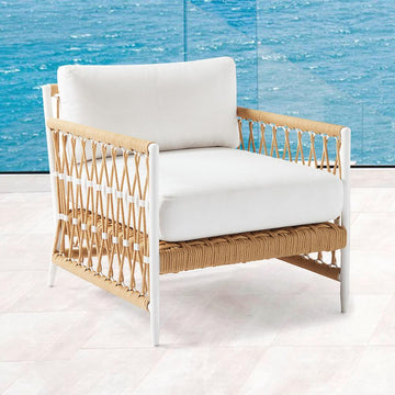 Ropipe Woven Rope Outdoor Armchair Accent Chair with White Polyester Cushion